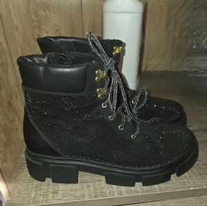 Black Girls Size Glitter Lace-Up Ankle Boots Size 6